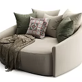Beige Single Sofa With Geometric Pattern Pillow Green Cushions And Woolen Blanket 3d model
