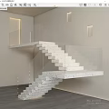 Floating Modern Concrete Staircase With Glass Railing And Illuminated Steps Interior Design 3d model