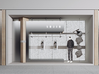 Modern Trendy Brand Men's Clothing Store Window Display Window Meichen Dupont Paper Light Box Partition Cantilever Partition Wall Stylist Wall Stone Dead Branch Landscape Door Head Facade Signs 3d model