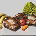 Fresh Colorful Food Display With Bananas Artisan Bread Apple Romanesco Broccoli And Kiwano
