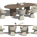 Modern Stylish Dining Table Set With Wooden Table And White Chairs 3d model