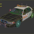 White and Black Police Car With Red Blue Emergency Lights And POLICE Badge