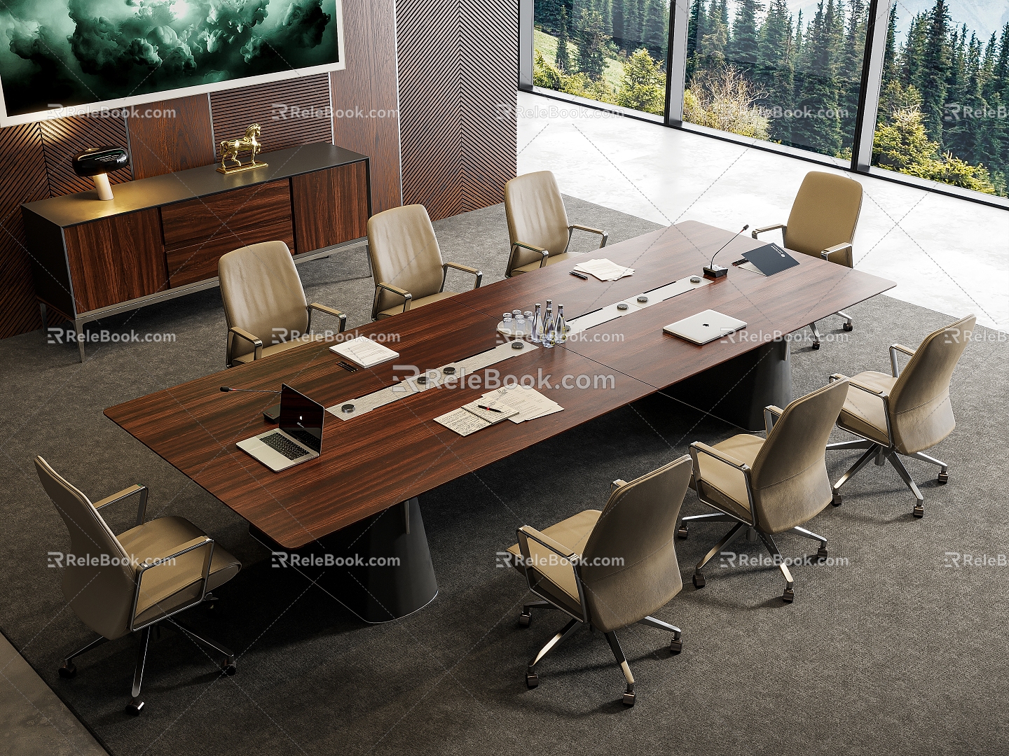 Modern Conference Table and Chair Combination Company Conference Table Office Chair Staff Chair Conference Table Conference Chair Low Cabinet Decorative Painting Office Accessories 3d model