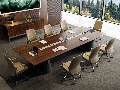 Modern Conference Table and Chair Combination Company Conference Table Office Chair Staff Chair Conference Table Conference Chair Low Cabinet Decorative Painting Office Accessories 3d model