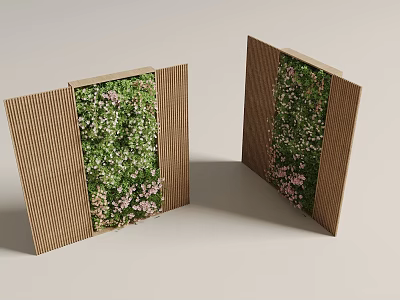 Living Plant Wall with White and Pink Flowers in Brown Cardboard Frames for Interior Design 3d model