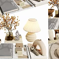 Modern Minimalist Decorative Ornament Set With Table Lamp Figurines Dried Branches And Books