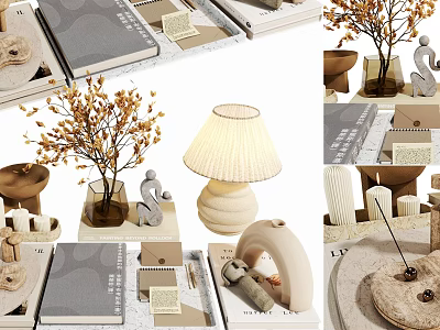 Modern Minimalist Decorative Ornament Set With Table Lamp Figurines Dried Branches And Books 3d model