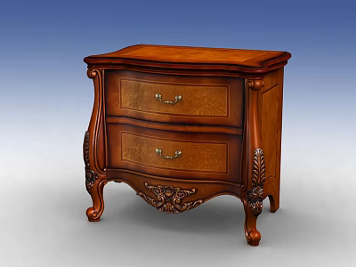 Traditional Wooden Nightstand With Two Drawers Carved Details and Decorative Legs 3d model