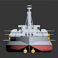3D Rendered Warship Model With Red White Hull And Reflections On Dark Background