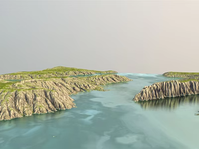 Scenic Garden Landscape With Rocky Cliffs Green Vegetation And Calm Water 3d model