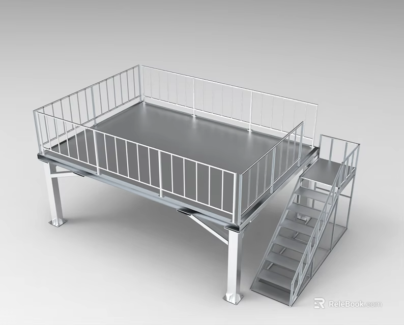 Heavy Duty Industrial Equipment Metal Platform With Railings And Staircase Structure 3d model 