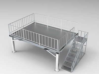 Heavy Duty Industrial Equipment Metal Platform With Railings And Staircase Structure 3d model
