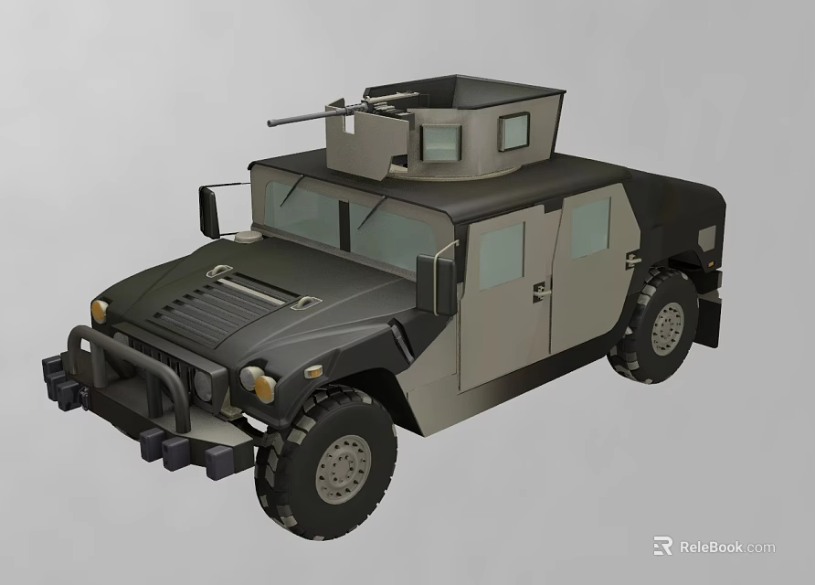 Sturdy Military Style Utility Vehicle With High Roof Weapon Mount Large Tires And Windows 3d model 