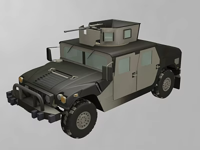 Sturdy Military Style Utility Vehicle With High Roof Weapon Mount Large Tires And Windows 3d model