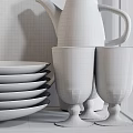 Modern Decorative Ornament Set with Marble Bowls Ceramic Plates Glass Cups and Metal Shelf