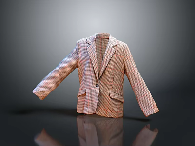Tailored Plaid Blazer With Notched Lapel Single Button And Pockets On Gray Background With Reflection 3d model