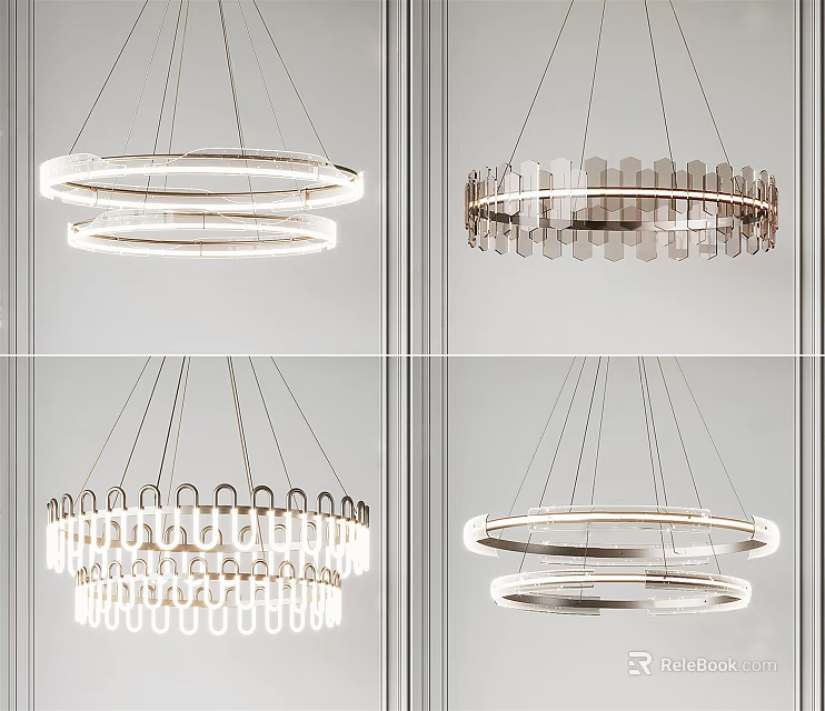 Modern Chandelier Designs Featuring Circular Rings And Decorative Patterns For Home Interior Lighting 3d model 
