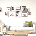 Stylish Photo Wall In Living Room With Multiple Frames And Various 3d model