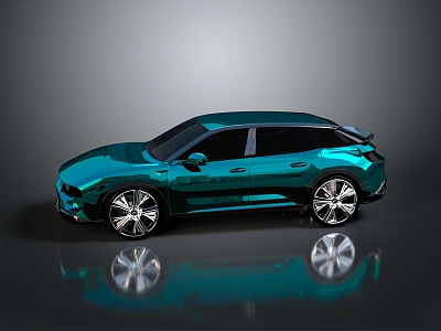 Modern Teal Crossover Car With Glossy Body Large Alloy Wheels Black Windows And Ground Reflection 3d model