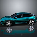 Modern Teal Crossover Car With Glossy Body Large Alloy Wheels Black Windows And Ground Reflection