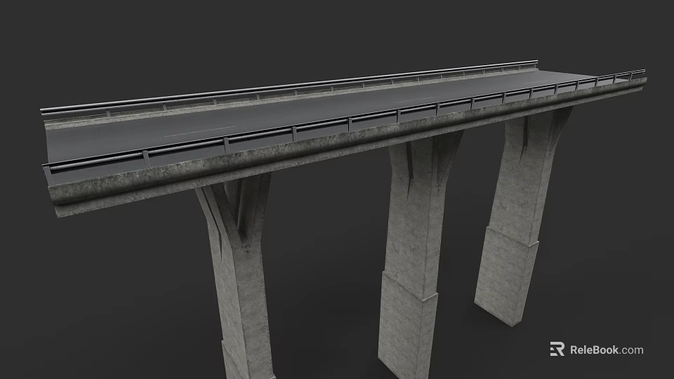 Concrete Highway Bridge Structure With Multiple Support Piers And Flat Deck 3d model 