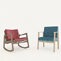 Elegant Pink Rocking And Blue Tufted Wooden Armchairs With Classic Style