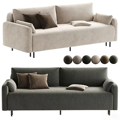 Stylish Two Seater Sofa With Brown Throw Pillows And Various Color Options 3d model
