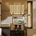 Luxurious Hotel Lobby Interior With Decorative Screens Columns Chandelier And Red Sofas