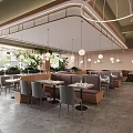 Elegant Modern Restaurant Interior With Open Layout Pendant Lights Green Plants And Warm Tones