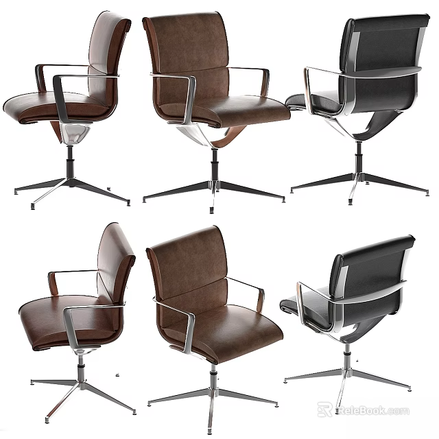 Modern Leather Table Chair Set With Brown Black Colors And Metal Frame Design 3d model 