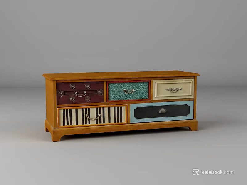 Wooden Entryway Cabinet Sideboard With Multicolor Drawers Decorative Panels And Classic Design 3d model 