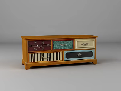 Wooden Entryway Cabinet Sideboard With Multicolor Drawers Decorative Panels And Classic Design 3d model