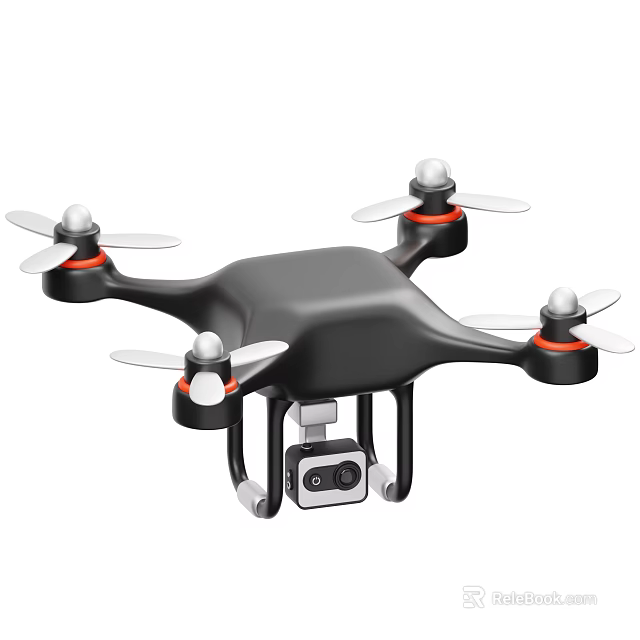 Smart Machine Quadcopter Drone with Black Body Four Propellers Camera and Landing Gear 3d model 