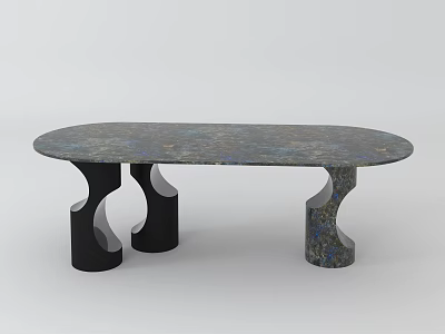 Elegant Oval Dining Table With Marble Top And Unique Black Curved Legs 3d model