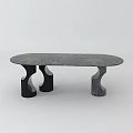 Elegant Oval Dining Table With Marble Top And Unique Black Curved Legs 3d model