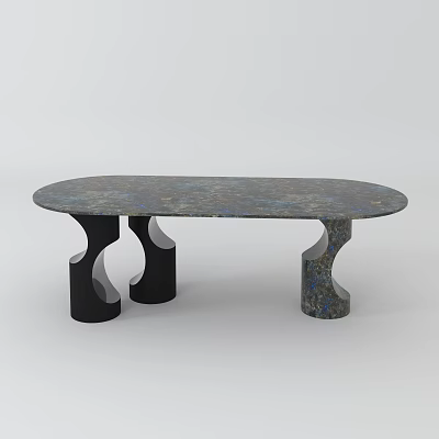 Elegant Oval Dining Table With Marble Top And Unique Black Curved Legs 3d model