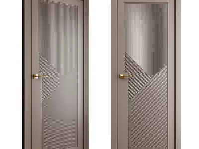 Stylish Hinged Doors With Geometric Pattern Glass And Golden Handles In Neutral Gray 3d model