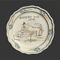 Vintage Bouquet Fall 1912 Themed Plate With Decorative Edges And Human Illustrations