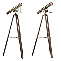 Vintage Commercial Telescopes With Tripods Metal And Wooden Structure Chain Decorations