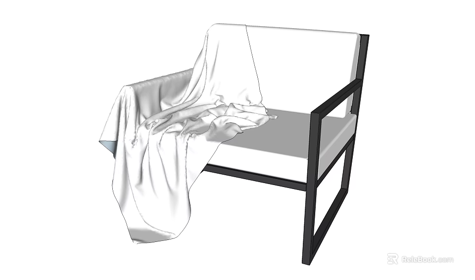 Comfortable Leisure Chair With Black Frame White Cushion And White Blanket 3d model 