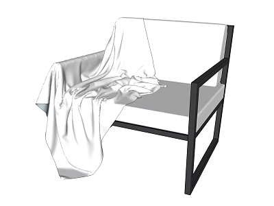 Comfortable Leisure Chair With Black Frame White Cushion And White Blanket 3d model