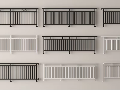 Various Black And White Railing Designs With Decorative Patterns And Simple Styles 3d model