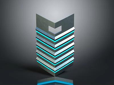 Futuristic Tactical Weapon Featuring Layered Metallic Design With Blue Accent Lines 3d model