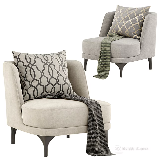 Light Gray Single Sofa With Patterned Pillow Knit Blanket And Black Legs 3d model