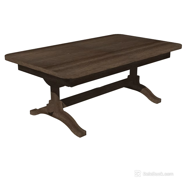Classic Dark Brown Wooden Desk With Flat Surface And Crossed Legs Design 3d model 