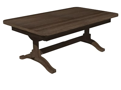 Classic Dark Brown Wooden Desk With Flat Surface And Crossed Legs Design 3d model