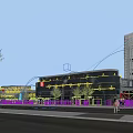 Modern Commercial Street With High Rise Buildings Shopping Mall Pedestrians Cars And Greenery