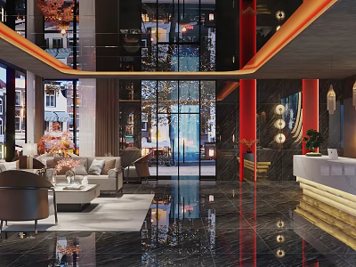 Luxurious Modern Clubhouse Interior With Lounge Area Sofas Chandeliers And Marble Flooring 3d model