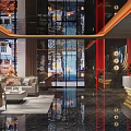 Luxurious Modern Clubhouse Interior With Lounge Area Sofas Chandeliers And Marble Flooring