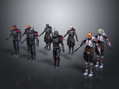 Multiple Sci Fi Warrior Characters With Diverse Armored Suits And Varied Poses 3d model
